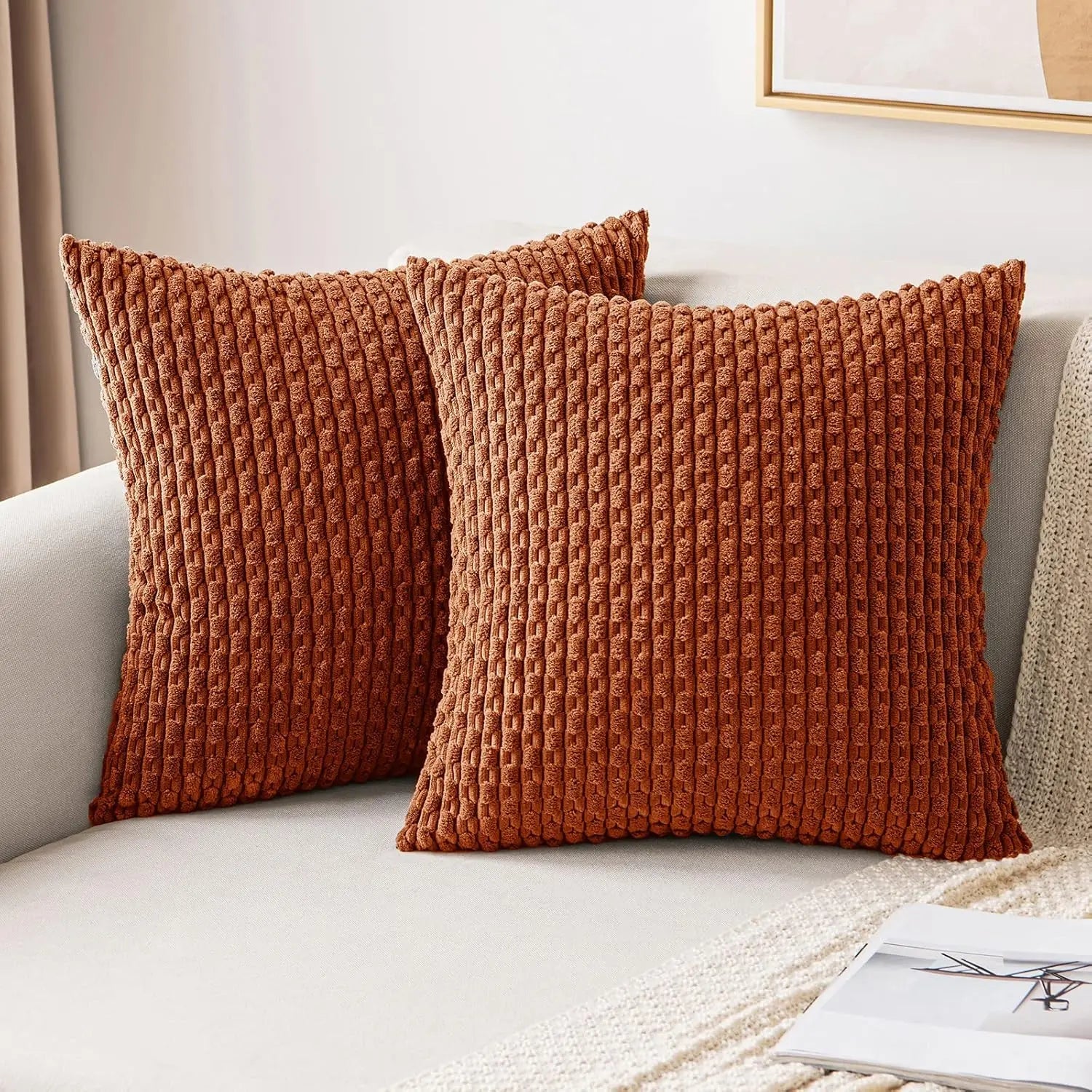 Boho Chic | Decorative Throw Pillow with Soft Corduroy & Stripes | Cozy Accent for Couch or Bed