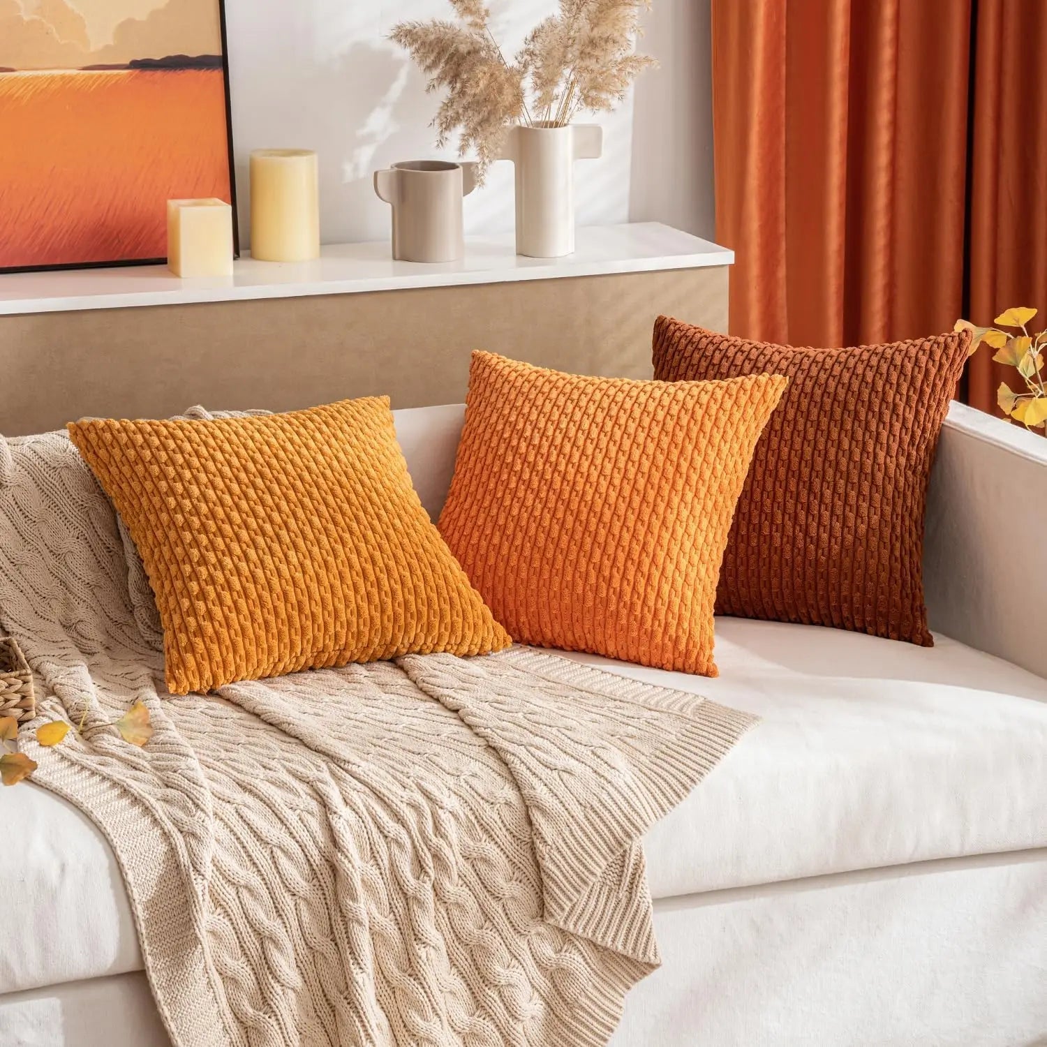 Boho Chic | Decorative Throw Pillow with Soft Corduroy & Stripes | Cozy Accent for Couch or Bed