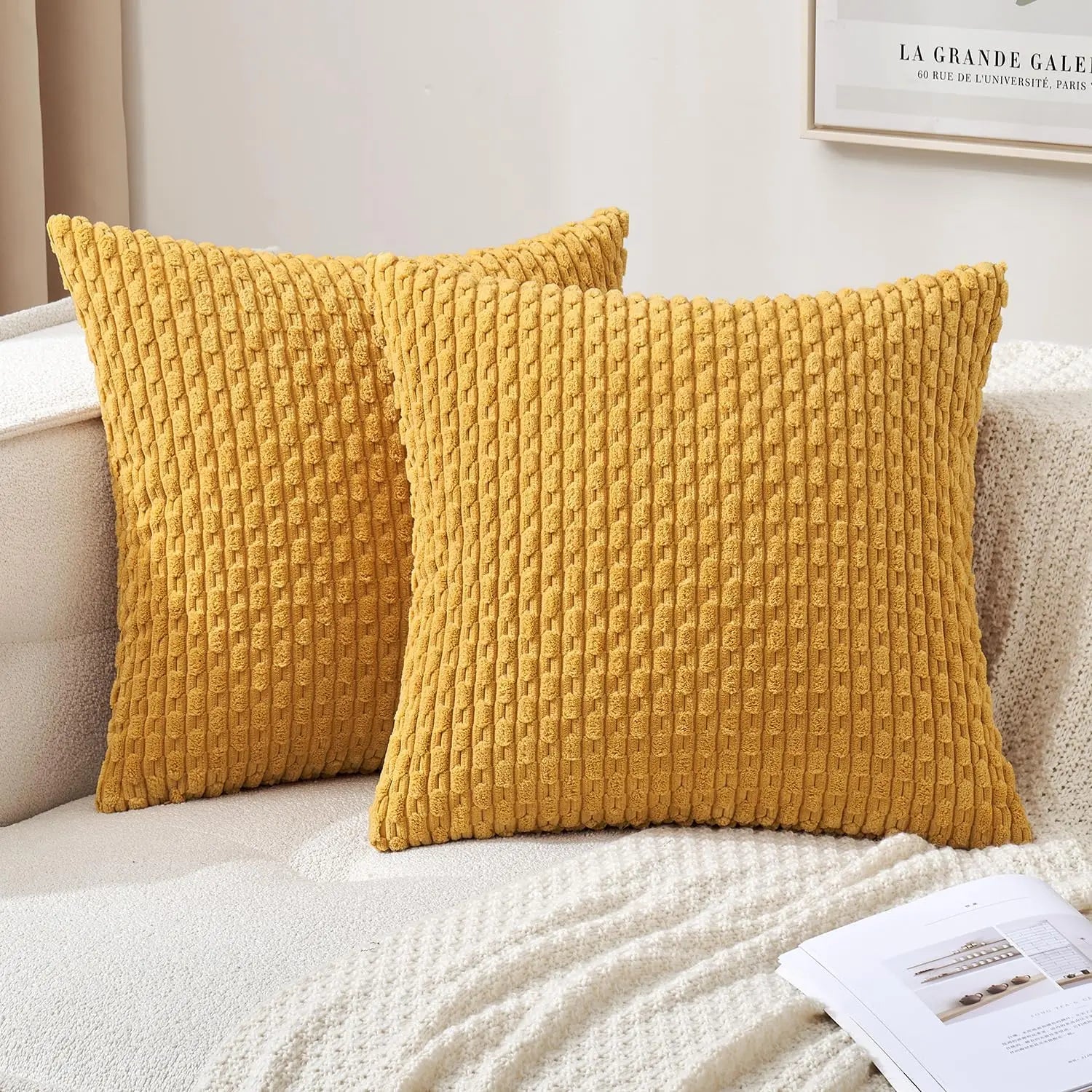 Boho Chic | Decorative Throw Pillow with Soft Corduroy & Stripes | Cozy Accent for Couch or Bed