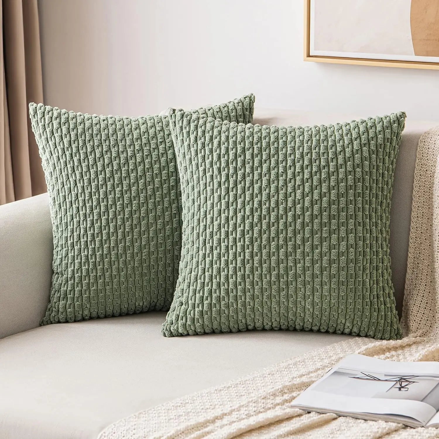 Boho Chic | Decorative Throw Pillow with Soft Corduroy & Stripes | Cozy Accent for Couch or Bed