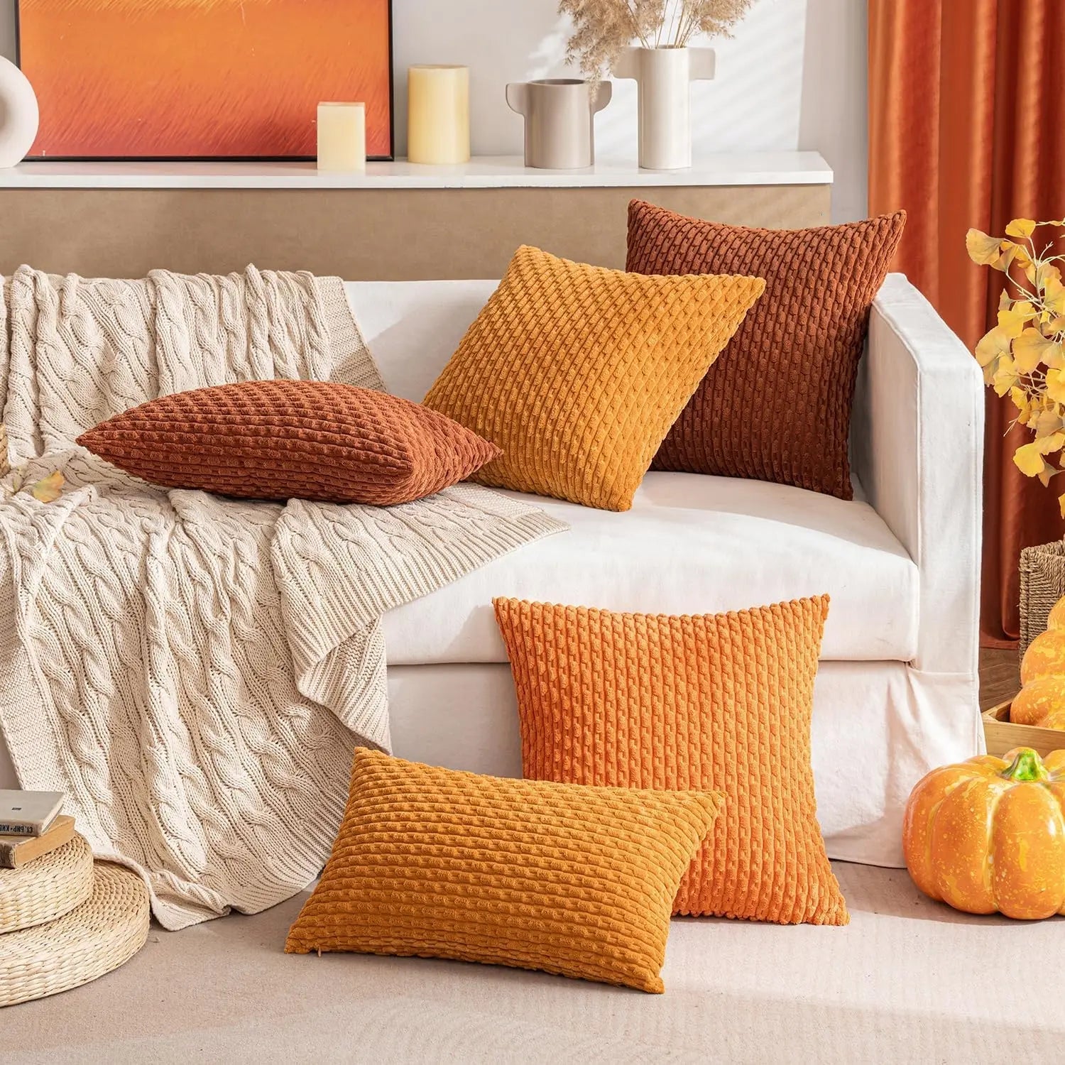 Boho Chic | Decorative Throw Pillow with Soft Corduroy & Stripes | Cozy Accent for Couch or Bed