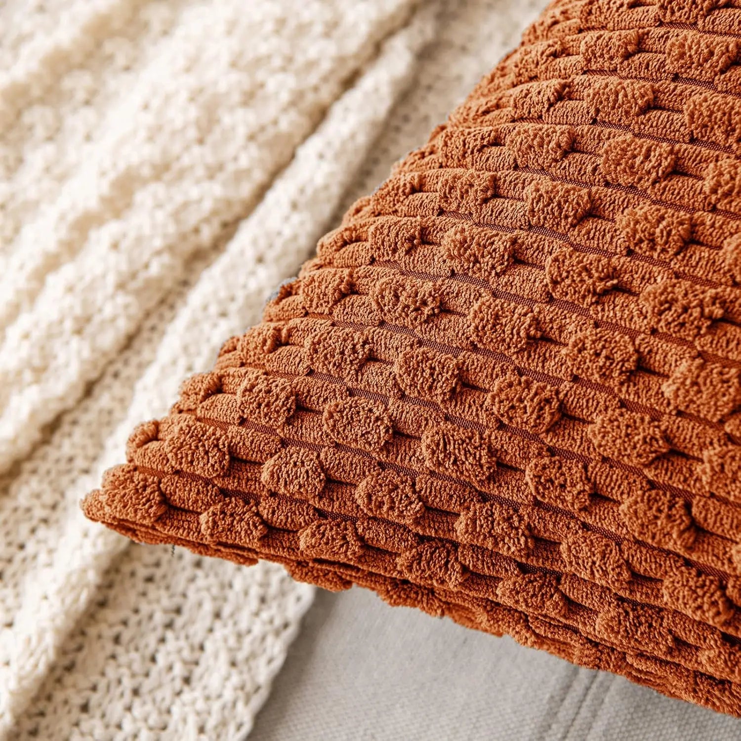 Boho Chic | Decorative Throw Pillow with Soft Corduroy & Stripes | Cozy Accent for Couch or Bed