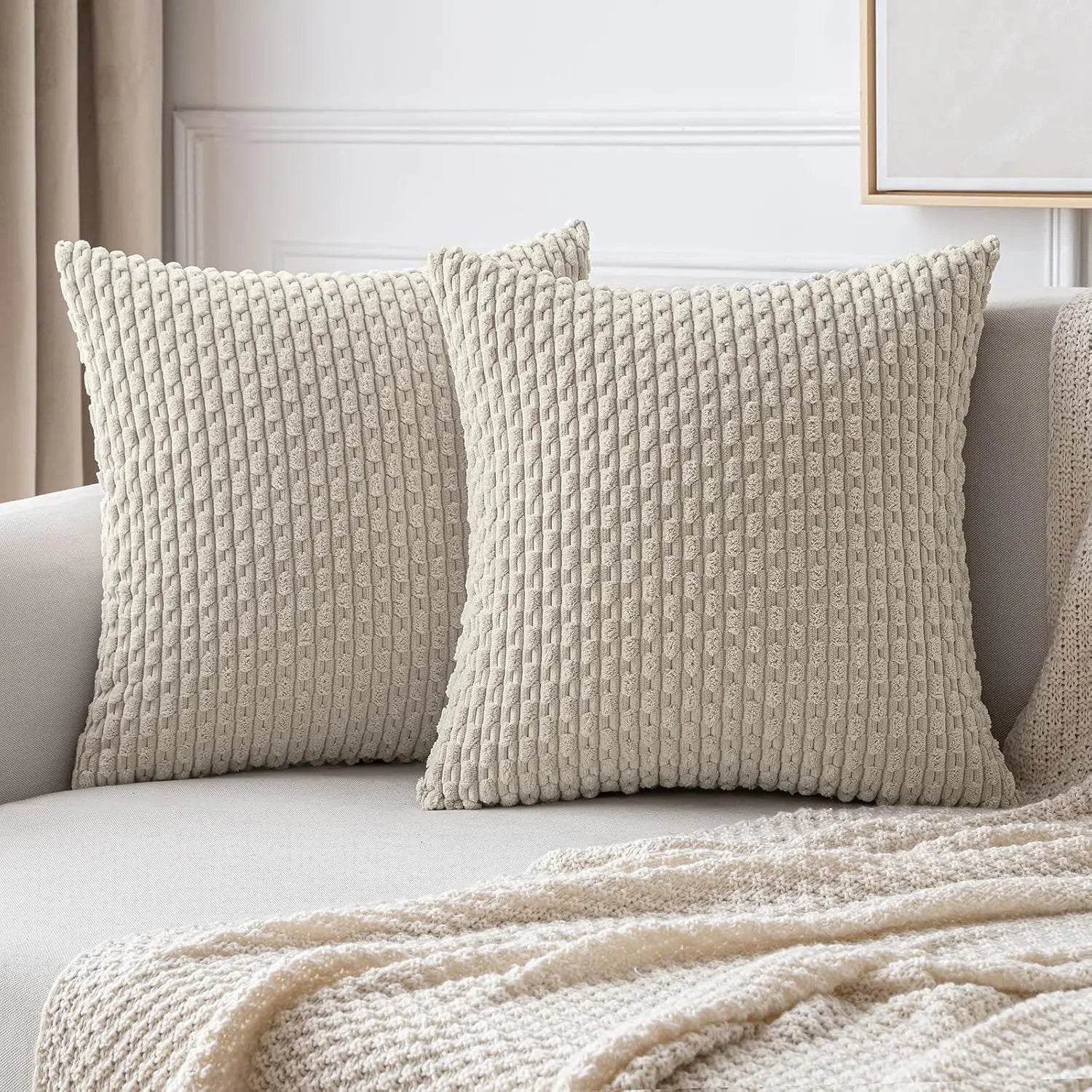 Boho Chic | Decorative Throw Pillow with Soft Corduroy & Stripes | Cozy Accent for Couch or Bed