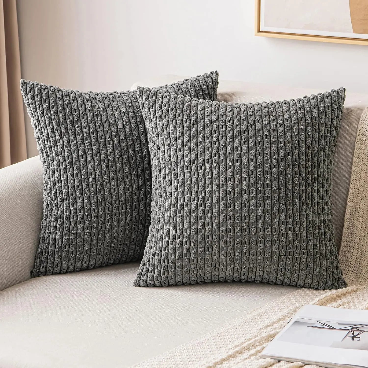 Boho Chic | Decorative Throw Pillow with Soft Corduroy & Stripes | Cozy Accent for Couch or Bed