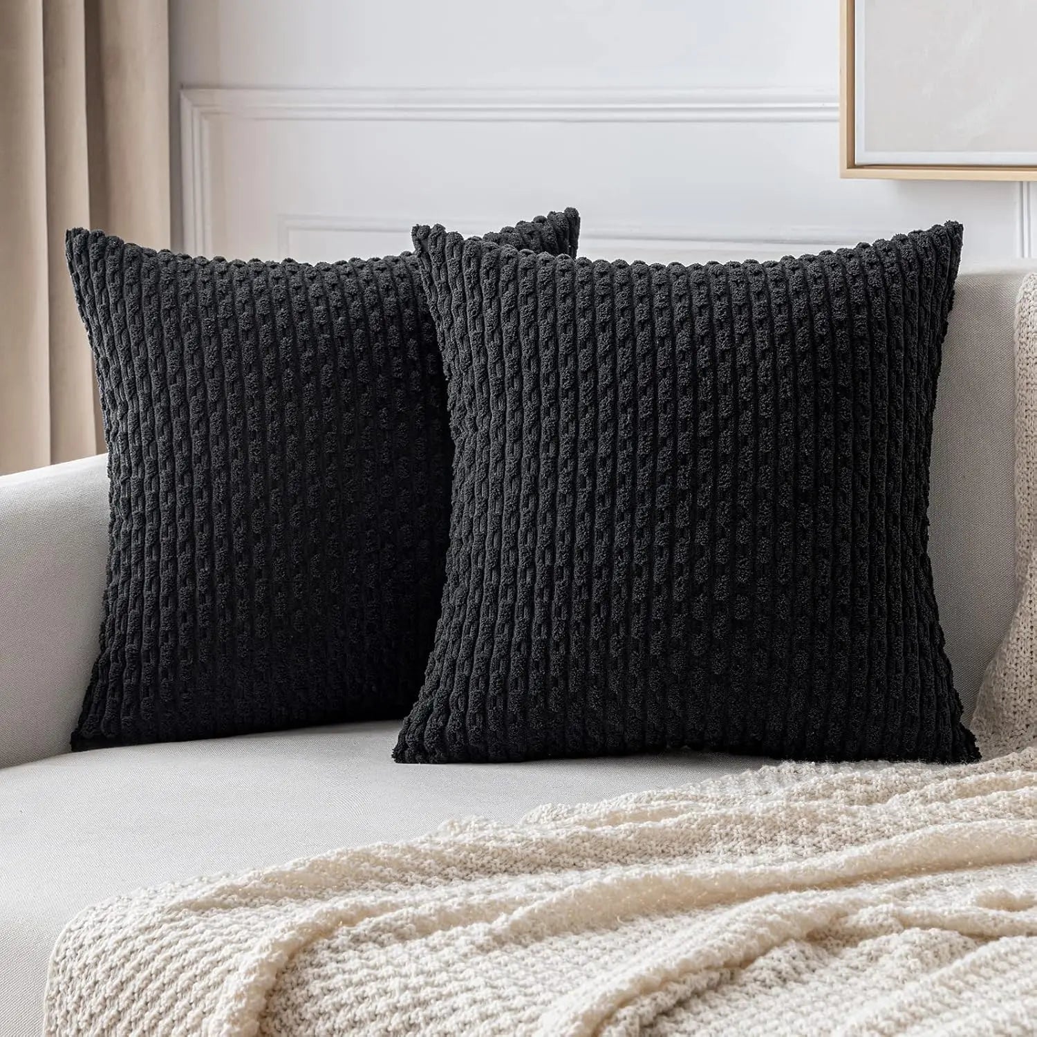 Boho Chic | Decorative Throw Pillow with Soft Corduroy & Stripes | Cozy Accent for Couch or Bed