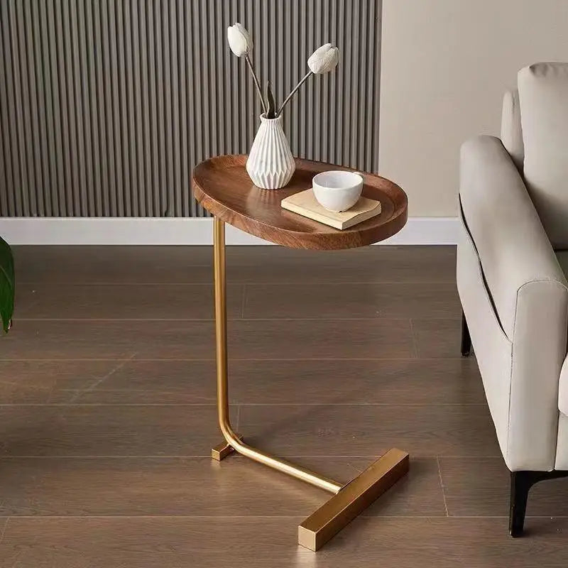 C-Shaped Side Table | Compact Wooden Design with Mobile Convenience | Versatile Small Table for Living Spaces