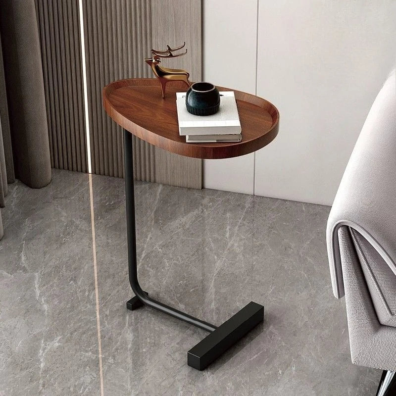 C-Shaped Side Table | Compact Wooden Design with Mobile Convenience | Versatile Small Table for Living Spaces