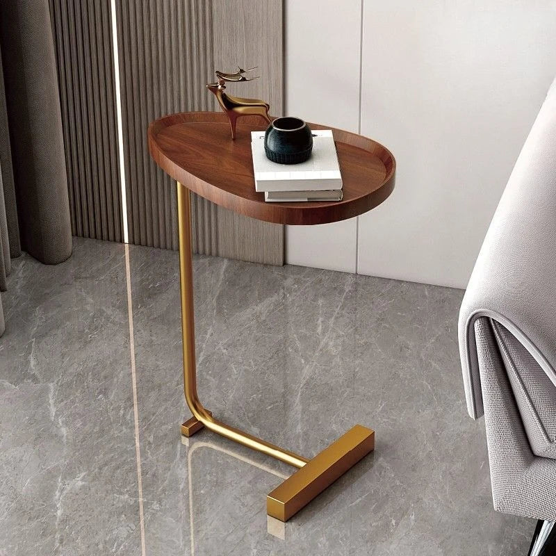 C-Shaped Side Table | Compact Wooden Design with Mobile Convenience | Versatile Small Table for Living Spaces