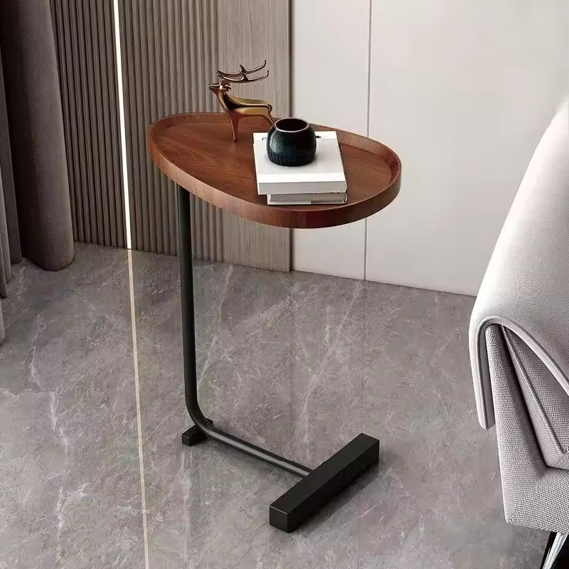 C-Shaped Side Table | Compact Wooden Design with Mobile Convenience | Versatile Small Table for Living Spaces