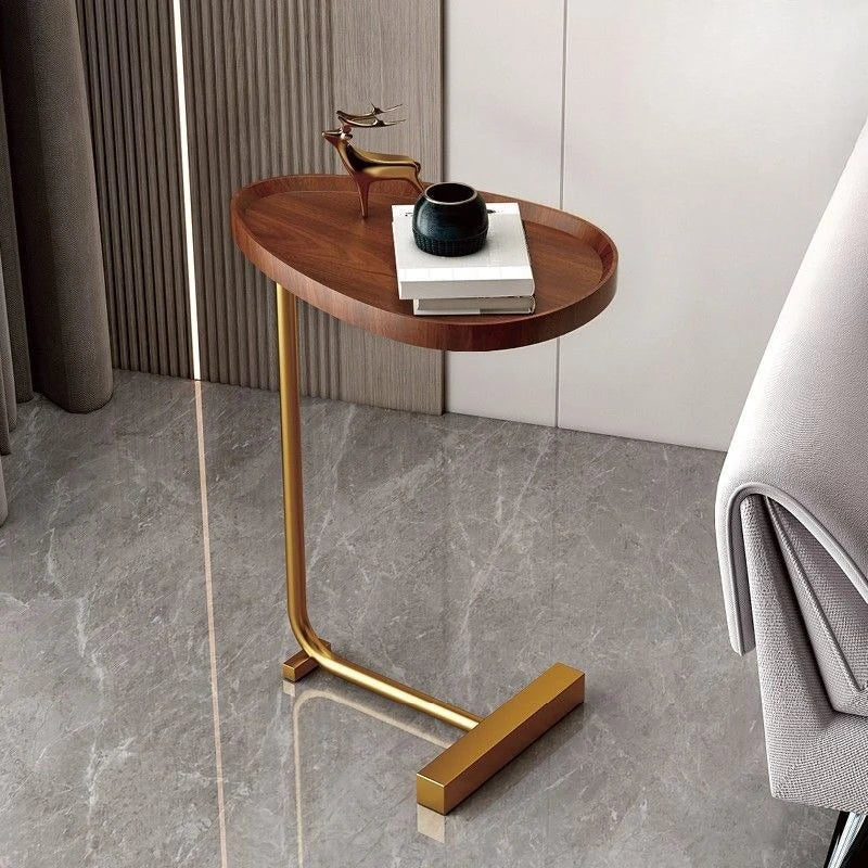 C-Shaped Side Table | Compact Wooden Design with Mobile Convenience | Versatile Small Table for Living Spaces