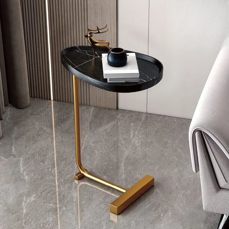 C-Shaped Side Table | Compact Wooden Design with Mobile Convenience | Versatile Small Table for Living Spaces
