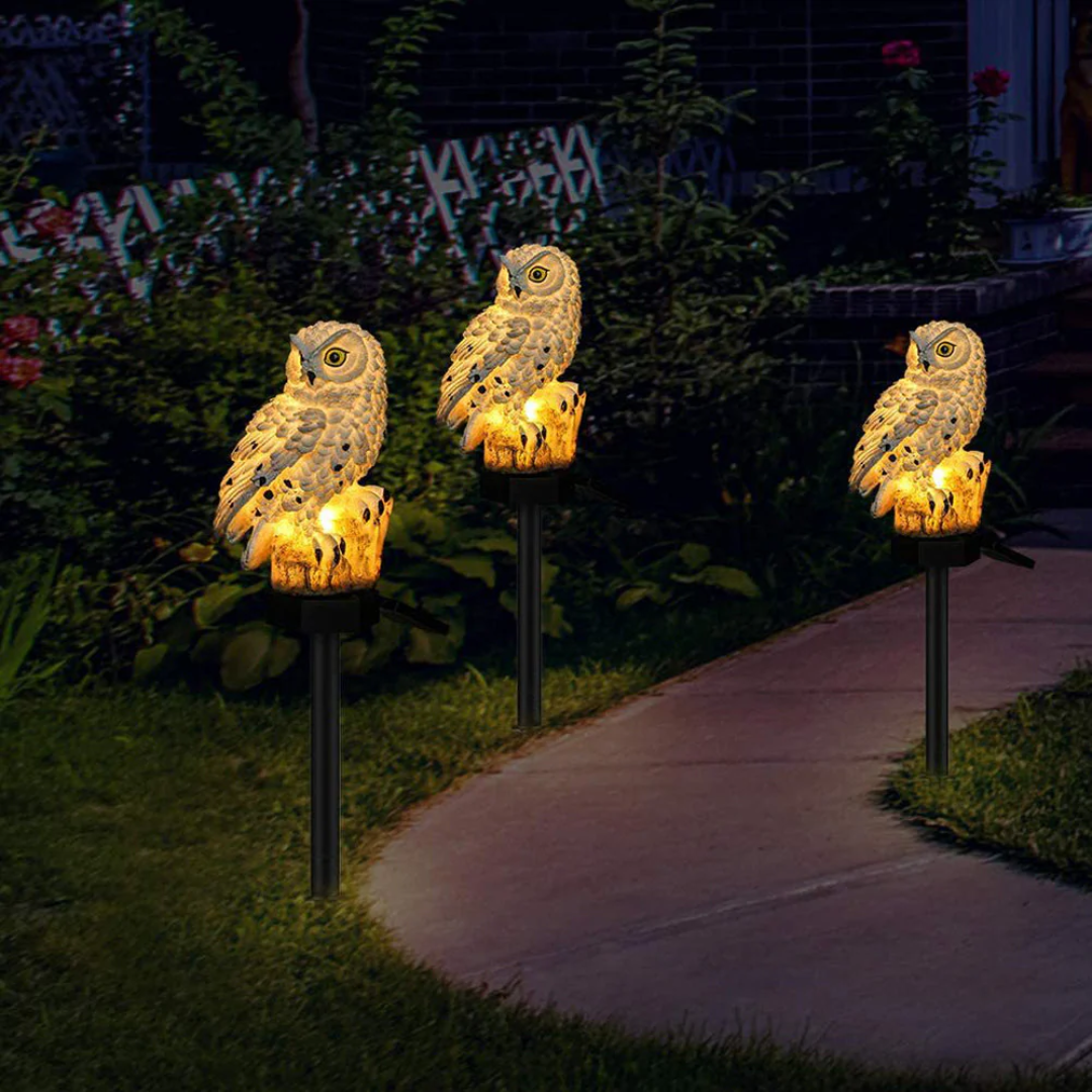 Charming Solar Lights Outdoor | Owl Garden Lamp with Warm White LED | Weatherproof Ambiance for Enchanting Spaces