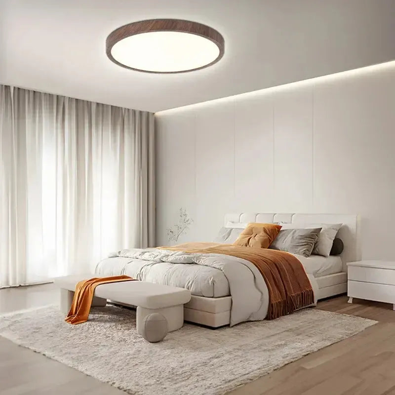 Modern LED Ceiling Light Fixture with Ultra-Thin Design & Wooden Finish for Cozy Ambiance