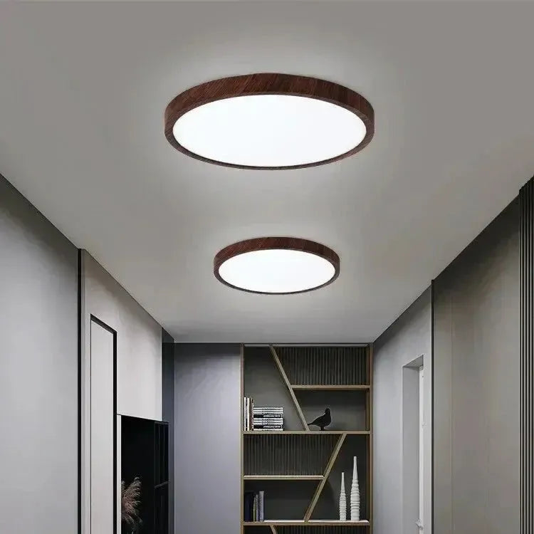 Modern LED Ceiling Light Fixture with Ultra-Thin Design & Wooden Finish for Cozy Ambiance