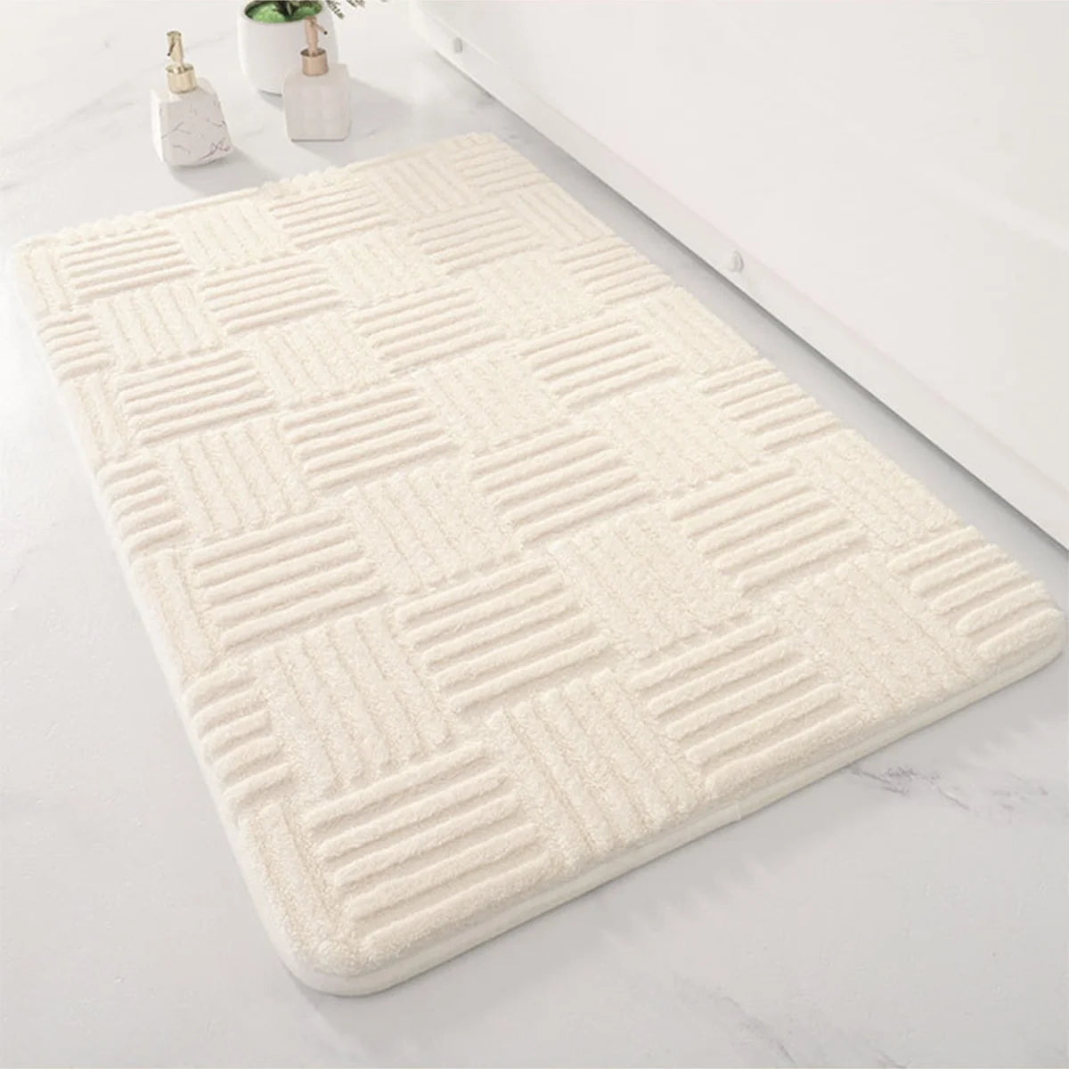 Thick Striped Bath Mat with Non-Slip Backing | Soft and Absorbent for Safety and Comfort