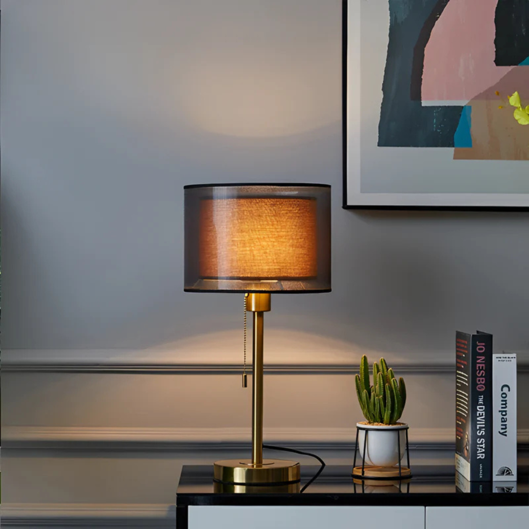 Vintage Table Lamp with Double Fabric Shade - Cozy Bedroom & Living Room Lighting
